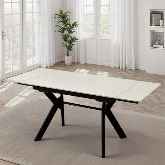Table à manger extensible avec plateau en céramique, 140/200x80xH76CM - ARIA