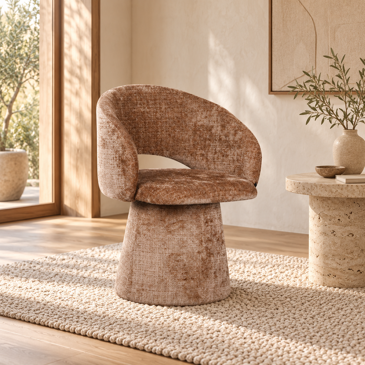 Chaise pivotante en tissu anti tache, 60x55,5xH77CM - ELIANA